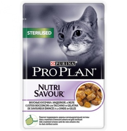 Pro Plan консервы для стерилизованных кошек вкусные кусочки с индейкой в желе пауч 85 гр.