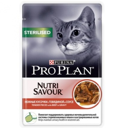 Pro Plan консервы для стерилизованных кошек нежные кусочки c говядиной в соусе пауч 85 гр.