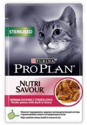 Pro Plan консервы для стерилизованных кошек нежные кусочки с уткой в соусе пауч 85 гр.