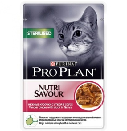 Pro Plan консервы для стерилизованных кошек нежные кусочки с уткой в соусе пауч 85 гр.