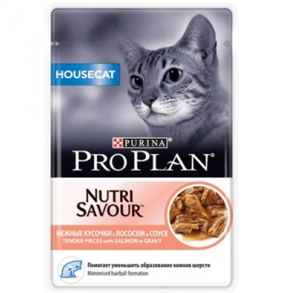 Pro Plan консервы для домашних кошек нежные кусочки с лососем в соусе пауч 85 гр.