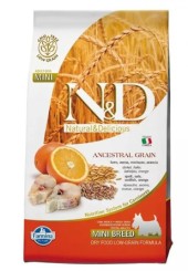 Farmina N&D Mini breed Adult Ancestral Grain сухой корм для взрослых собак мелких пород с треской и апельсином 800 гр. 
