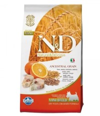 Farmina N&D Mini breed Adult Ancestral Grain сухой корм для взрослых собак мелких пород с треской и апельсином 800 гр. 