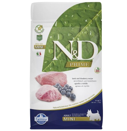 Farmina N&D Mini breed Adult Prime сухой корм для взрослых собак мелких пород с ягненком и черникой 800 гр. 