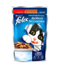 FELIX Двойная вкуснятина для кошек с говядиной и домашней птицей в желе 85 гр.
