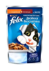 FELIX Двойная вкуснятина для кошек с индейкой и печенью в желе 85 гр.