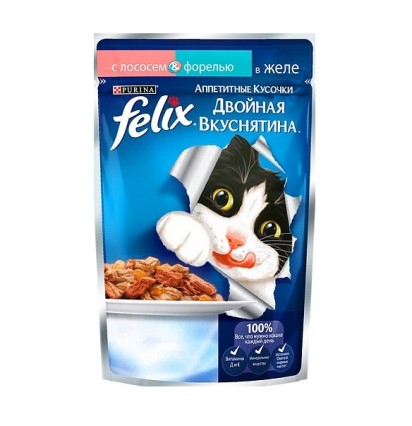 FELIX Двойная вкуснятина для кошек с лососем и форелью 85 гр.