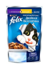FELIX Двойная вкуснятина для кошек с ягненком и курицей в желе 85 гр.