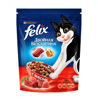 Felix двойная вкуснятина сухой корм для кошек с мясом 300 гр. 