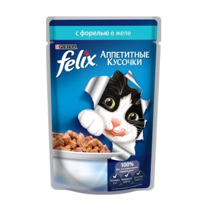 FELIX Аппетитные кусочки для кошек с форелью в желе 85 гр.