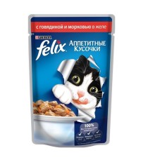 FELIX Аппетитные кусочки для кошек с говядиной и морковью в желе 85 гр.