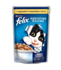 FELIX Аппетитные кусочки для кошек с курицей и томатами в желе 85 гр.