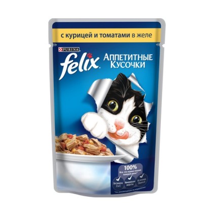 FELIX Аппетитные кусочки для кошек с курицей и томатами в желе 85 гр.