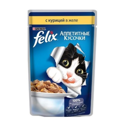 FELIX Аппетитные кусочки для кошек с курицей в желе 85 гр.