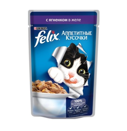 FELIX Аппетитные кусочки для кошек с ягненком в желе 85 гр.
