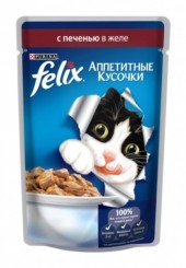 FELIX Аппетитные кусочки для кошек с печенью в желе 85 гр.