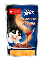 FELIX Sensations для кошек с говядиной в соусе с томатами 85 гр.