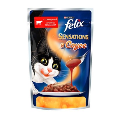 FELIX Sensations для кошек с говядиной в соусе с томатами 85 гр.