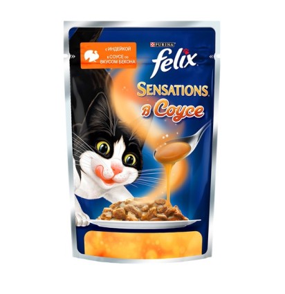 FELIX Sensations для кошек с индейкой в соусе со вкусом бекона 85 гр.