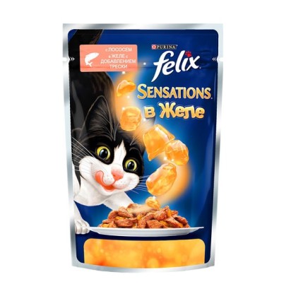 FELIX Sensations для кошек с лососем в желе с добавлением трески 85 гр.