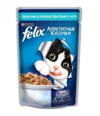 FELIX Аппетитные кусочки для кошек с форелью и зеленой фасолью в желе 85 гр.