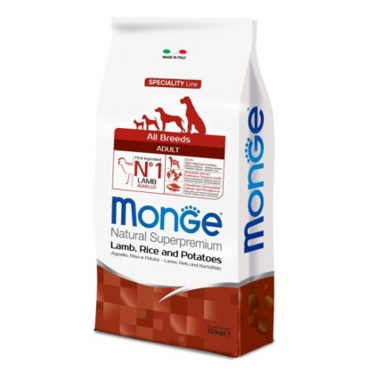 Monge All Breeds Adult сухой корм для взрослых собак всех пород с ягненком, рисом и картофелем 12 кг. 