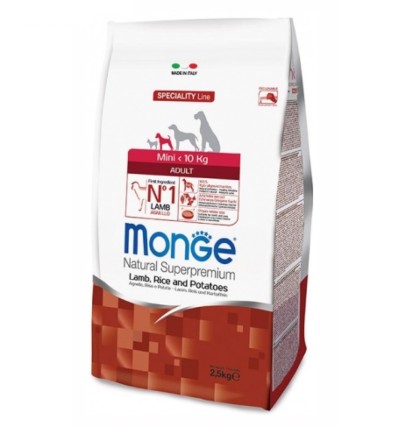 Monge Mini Adult сухой корм для взрослых собак маленьких пород с ягненком, рисом и картофелем 7,5 кг. 