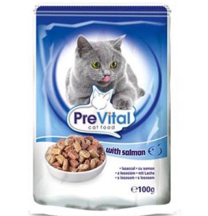 PreVital классик консервы для кошек с лососем в соусе 100 гр. 