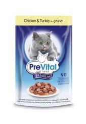 PreVital Premium консервы для кошек с кусочками курицы и индейки в соусе пауч 100 гр. 