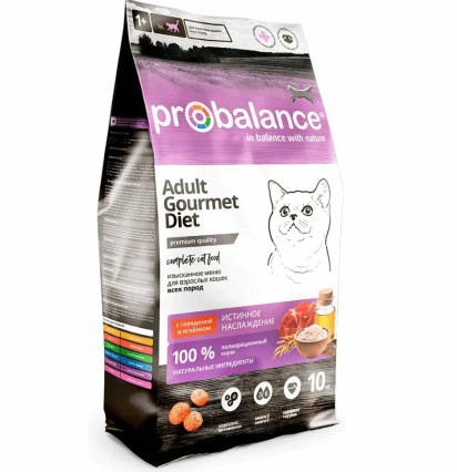 Probalance Adult Gourmet Diet сухой корм для кошек c говядиной и ягненком 10 кг. 