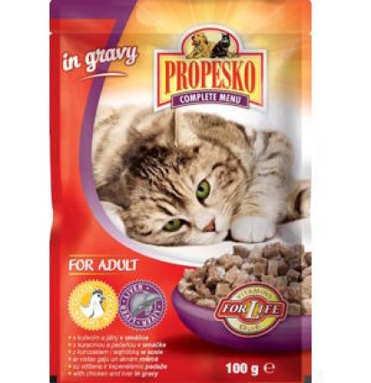 Propesko консервы для кошек с курицей и печенью в соусе пауч 100 гр.