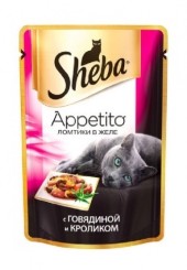 Sheba Appetito консервы для кошек ломтики в желе с говядиной и кроликом 85 гр.
