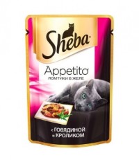 Sheba Appetito консервы для кошек ломтики в желе с говядиной и кроликом 85 гр.