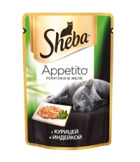 Sheba Appetito консервы для кошек ломтики в желе с курицей и индейкой 85 гр.