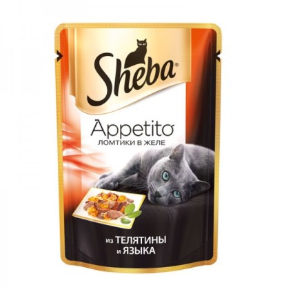 Sheba Appetito консервы для кошек ломтики в желе с телятиной и языком 85 гр.