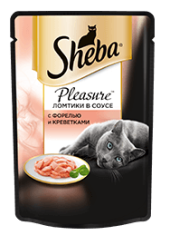 Sheba Pleasure консервы для кошек ломтики в соусе с форелью и креветками 85 гр.
