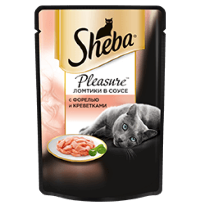 Sheba Pleasure консервы для кошек ломтики в соусе с форелью и креветками 85 гр.
