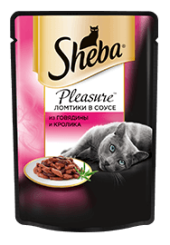Sheba Pleasure консервы для кошек ломтики в соусе из говядины и кролика 85 гр.