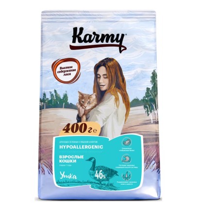 Karmy Hypoallergenic сухой гипоаллергенный корм для взрослых кошек с уткой 10 кг. 