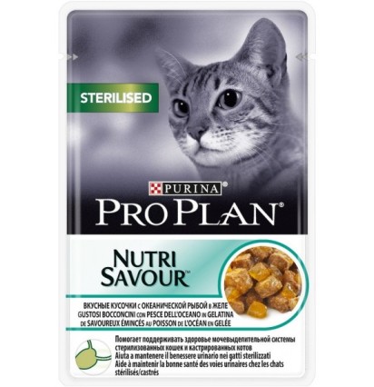 Pro Plan консервы для стерилизованных кошек вкусные кусочки с океанической рыбой в желе пауч 85 гр.
